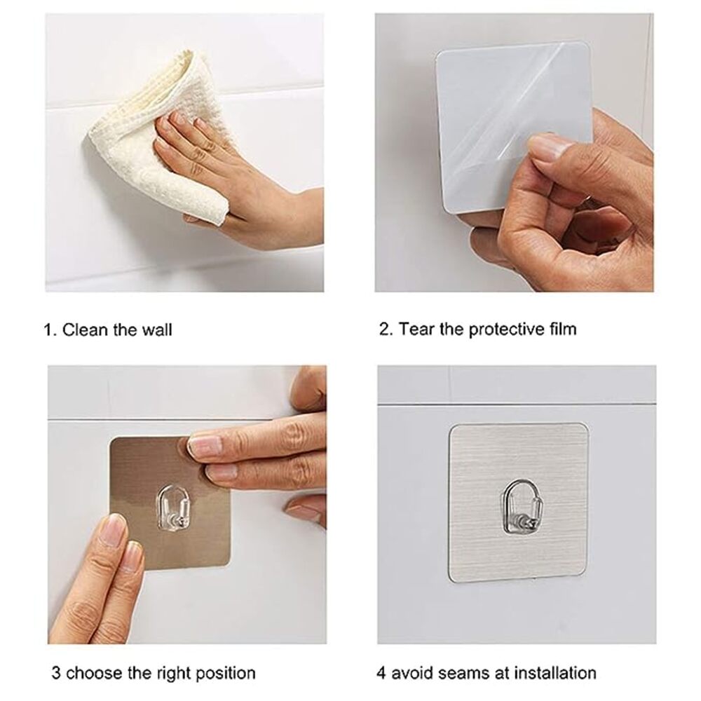 Transparent Double Sided Adhesive Wall Hooks Heavy-Duty Self